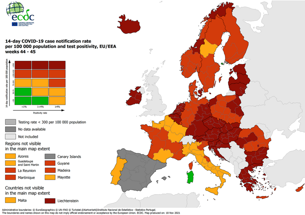 Nordeste da Itália é posto em “zona vermelha” no mapa da Covid pela UE